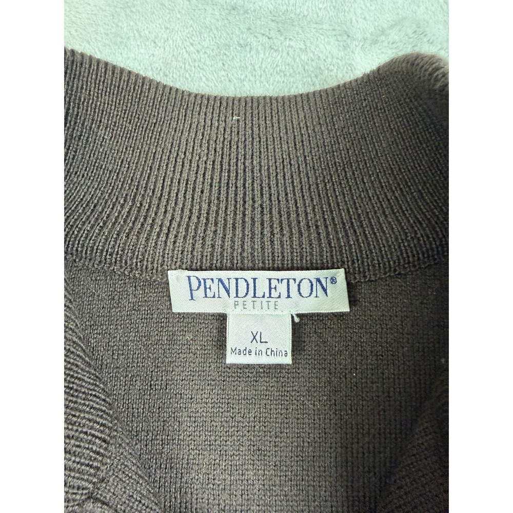 Pendleton Cardigan Womens XL Petite Brown Merino Wool Houndstooth Sweater - Picture 7 of 12